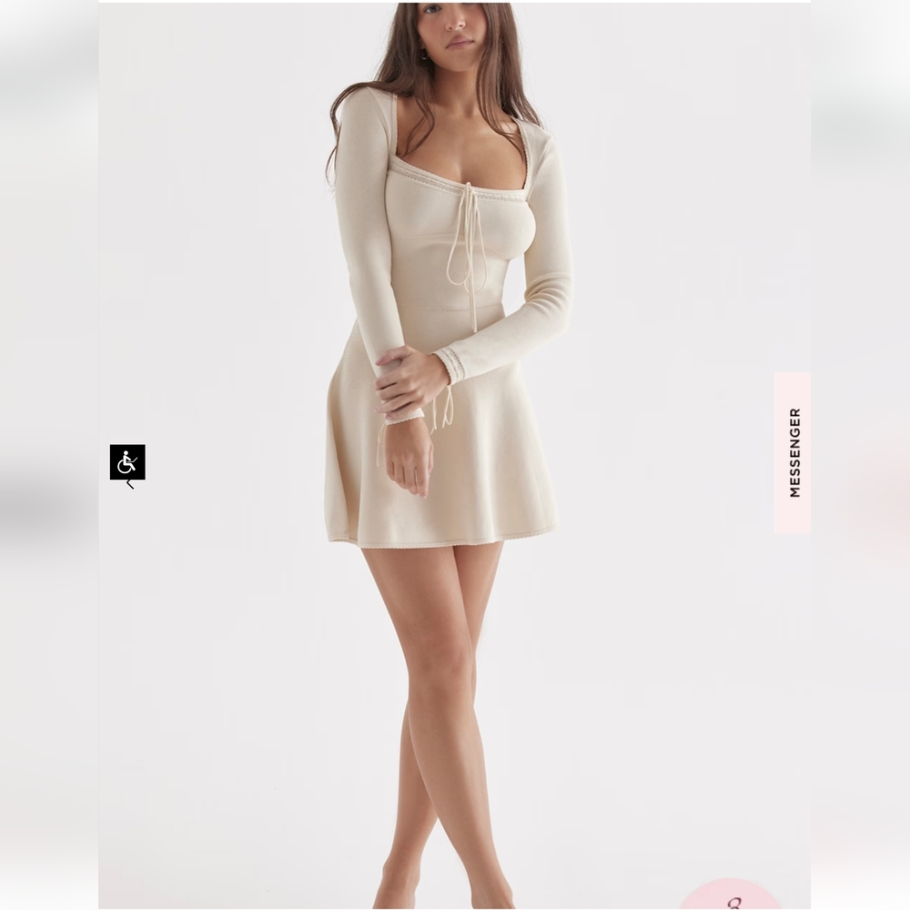 House of CB Caprice Cream Dainty Knit Mini Dress - Picture 2 of 16